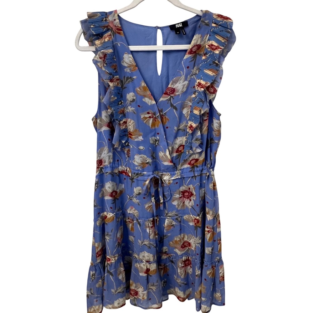 PAIGE Barbarella Silk Floral Mini Dress Dream Blue Poppy Meadow Womens Medium